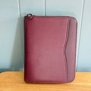 Day-Timer Armorhide Genuine Leather Zip 7-Ring Planner Organizer Burgundy